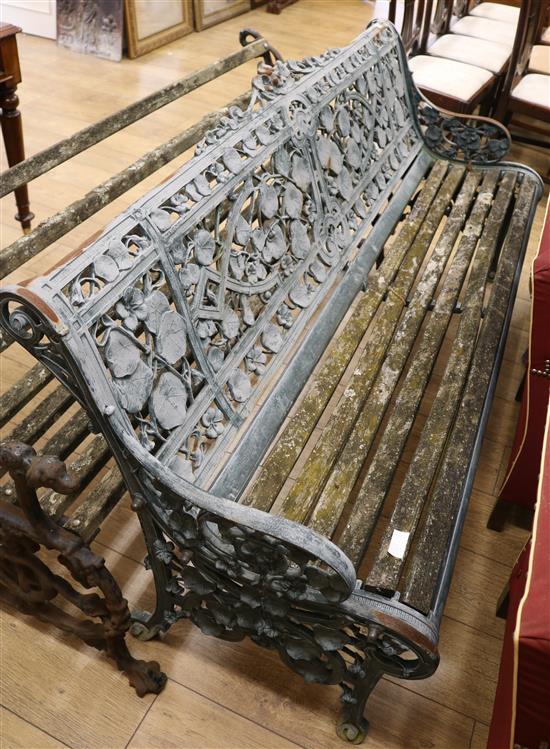 A Coalbrookdale style Nasturtium pattern garden bench, W.181cm